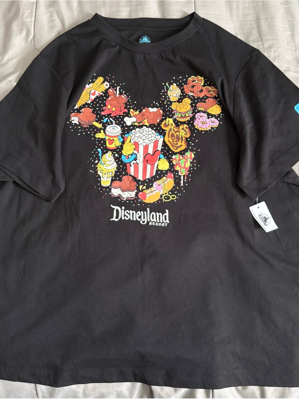 Disneyland Black Tee with Colorful Snack Mickey Graphic
